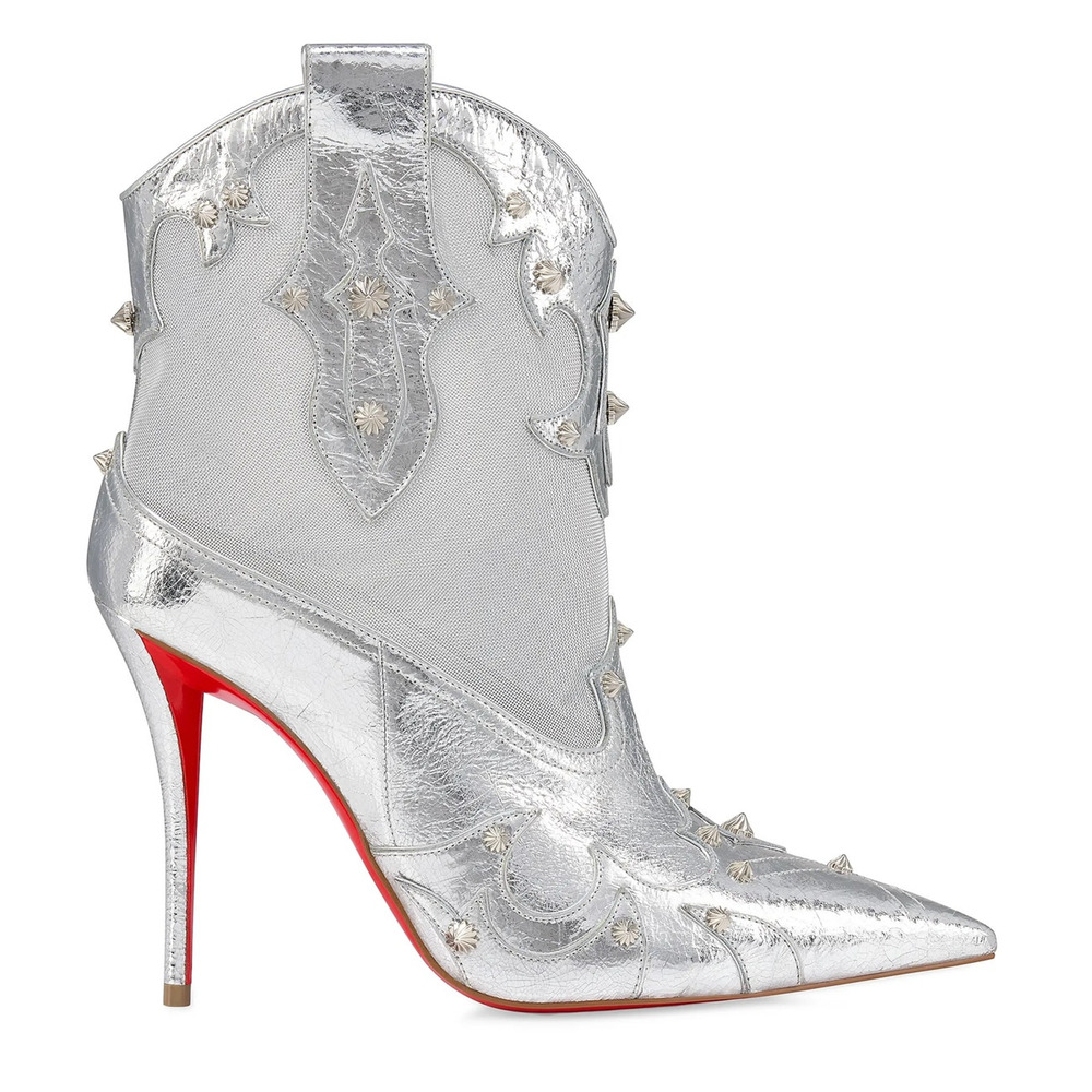 Christian Louboutin Silver bootytiag 100mm metallic leather western boots 38
